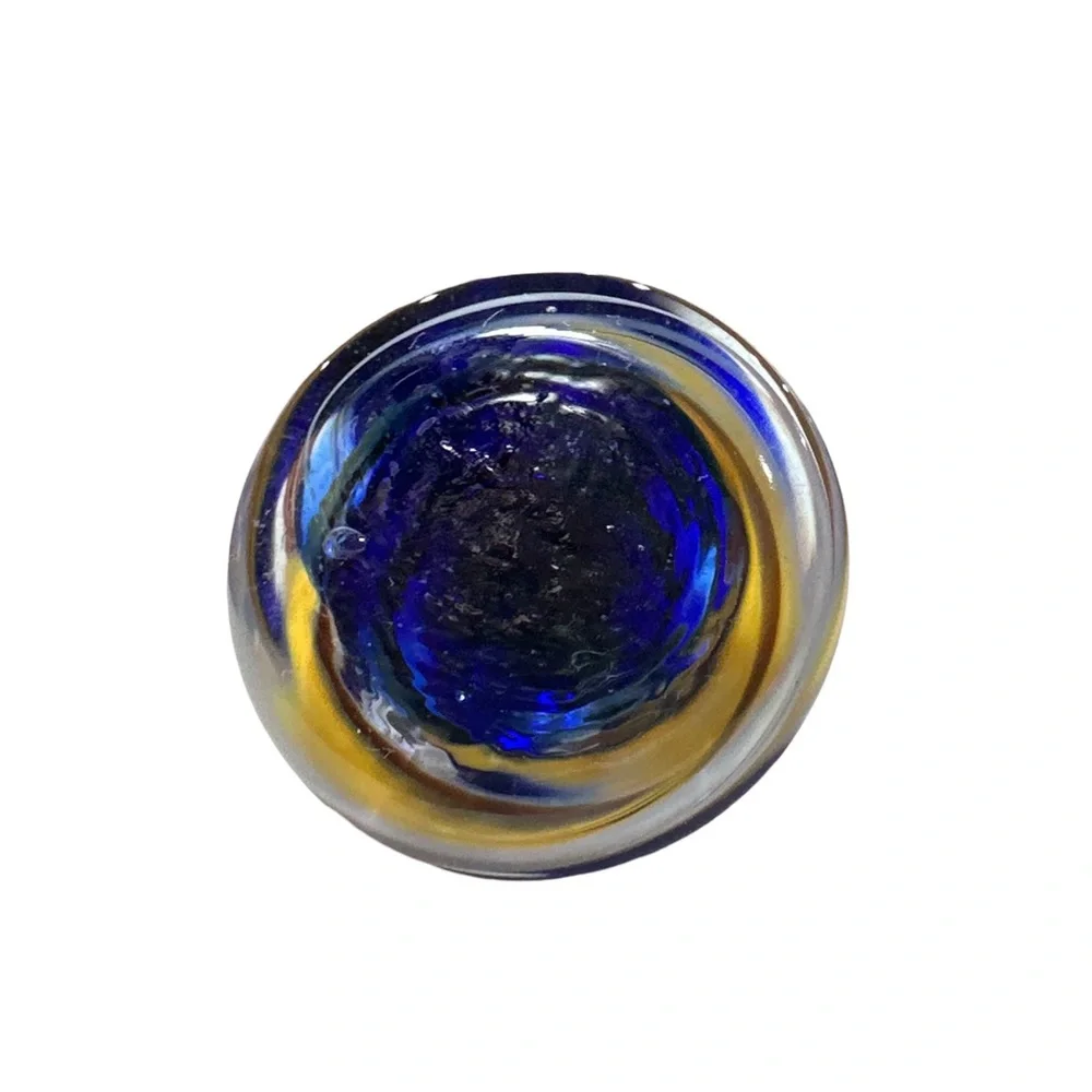 Murano Glass Ornament Blue Gold White Swirl Art Sculpture